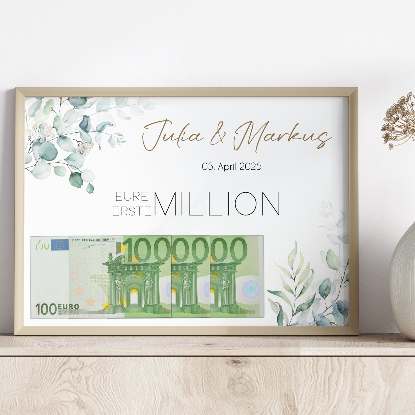 Geldgeschenk Hochzeit Poster Personalisiert Geldscheine Brautpaar Heirat Hochzeitsgeschenk