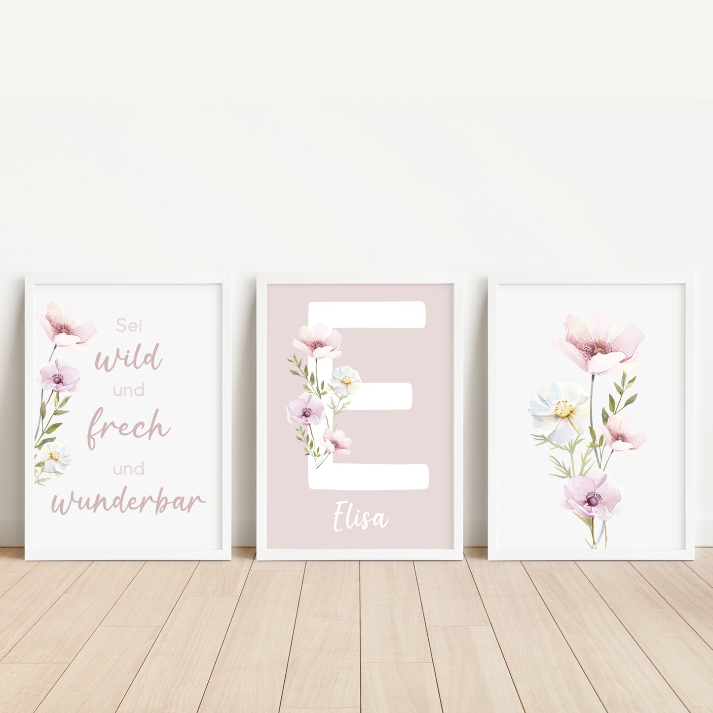 3er Set Poster Wildblumen Wiesenblumen Name personalisiert Kinderzimmer Mädchen