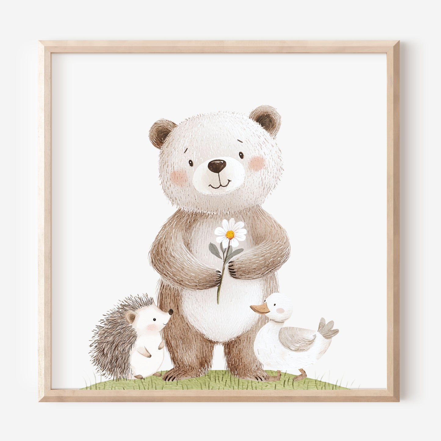 3er Set Poster Bär Blumen Quadrat Name personalisiert Kinderzimmer Mädchen Jungen