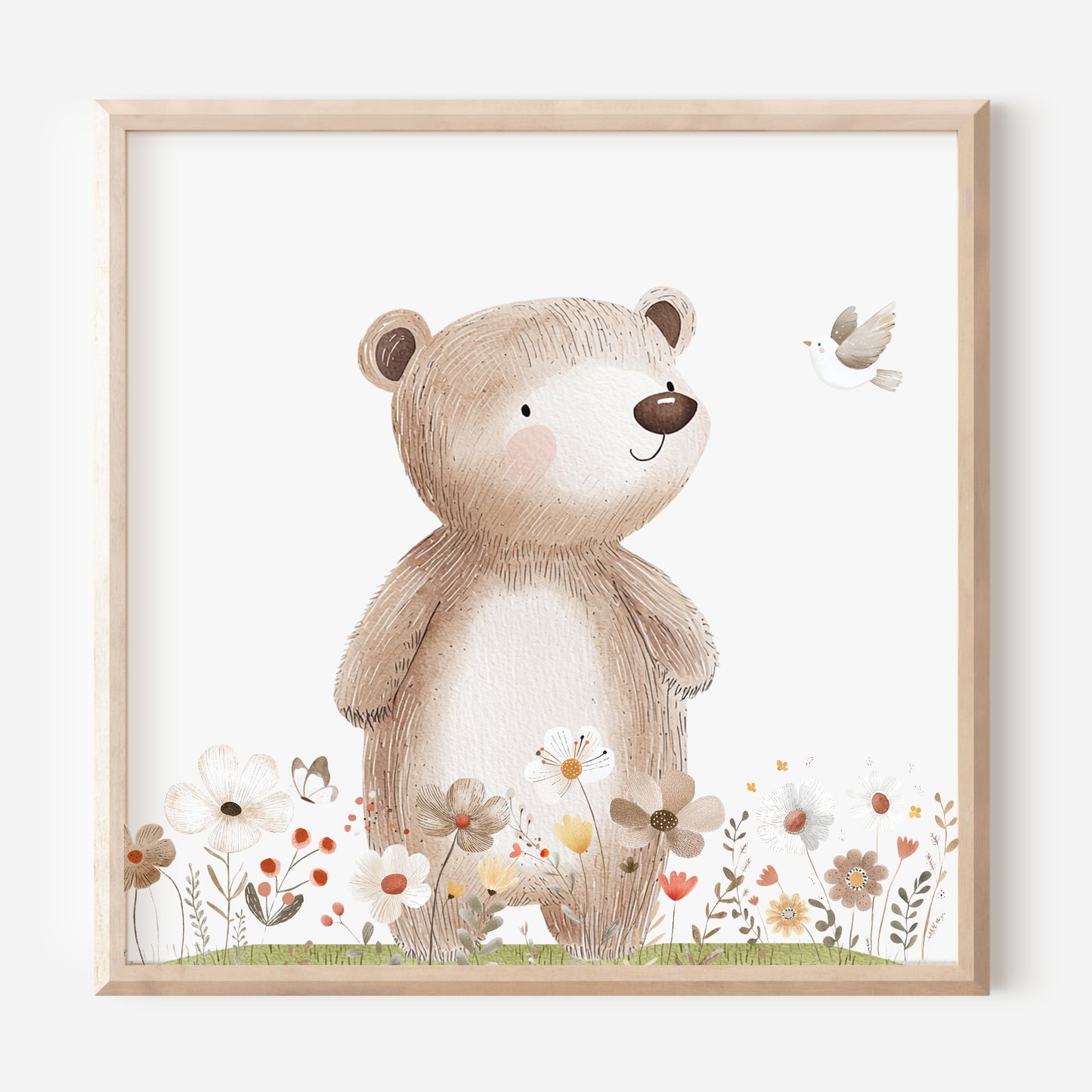 3er Set Poster Bär Blumen Quadrat Name personalisiert Kinderzimmer Mädchen Jungen