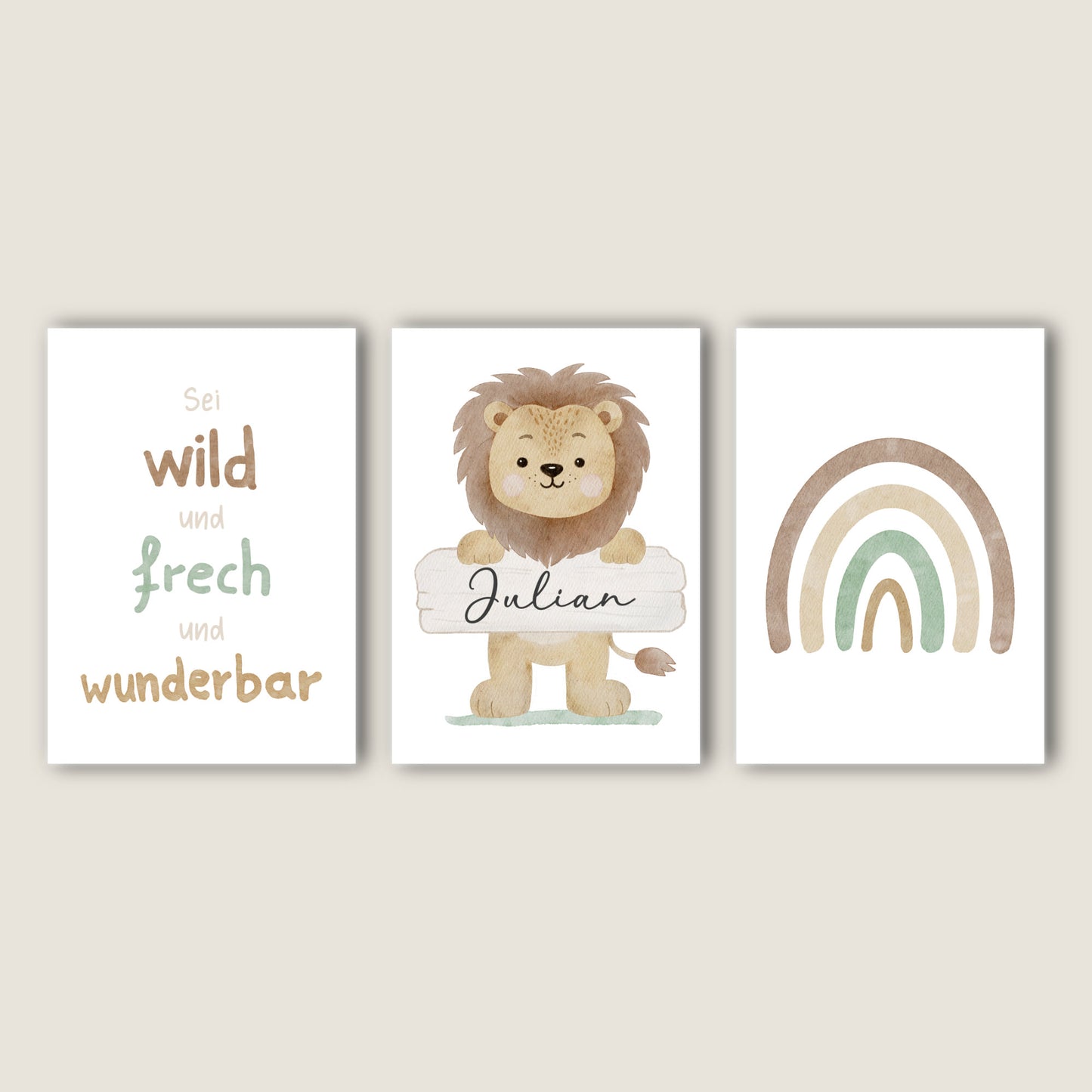 Geburtsposter 3er Set Löwe Safari Motivation personalisiert Kinderzimmer Affirmation
