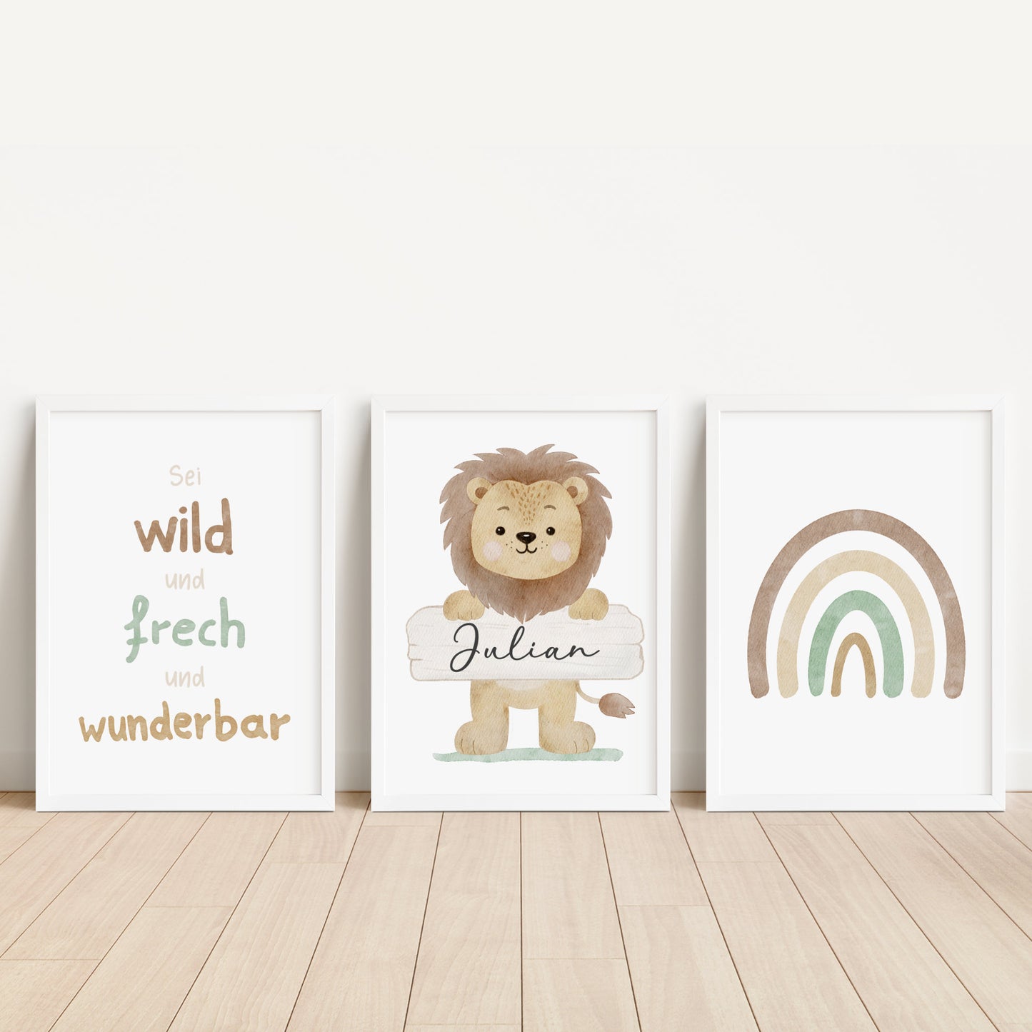 Geburtsposter 3er Set Löwe Safari Motivation personalisiert Kinderzimmer Affirmation
