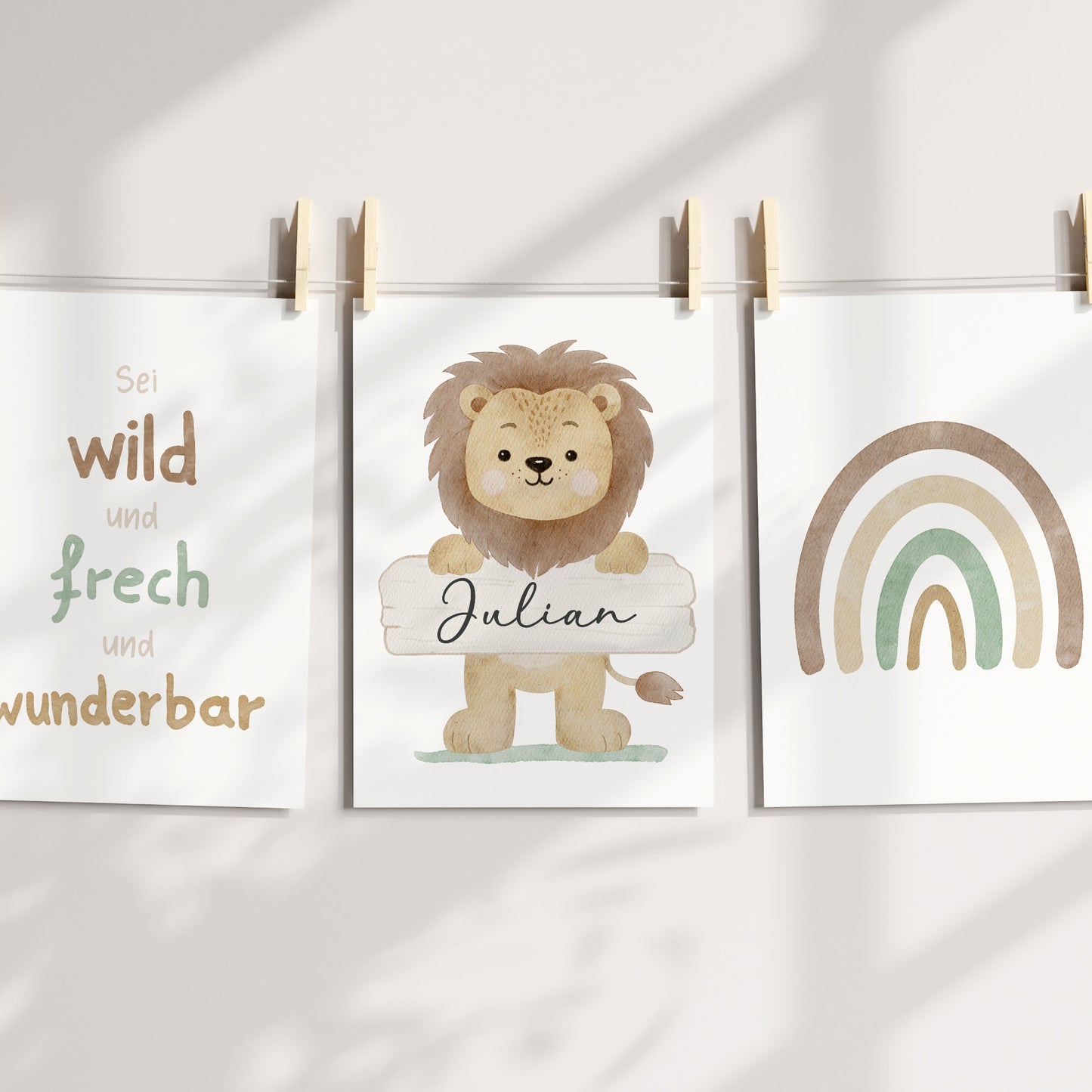 Geburtsposter 3er Set Löwe Safari Motivation personalisiert Kinderzimmer Affirmation