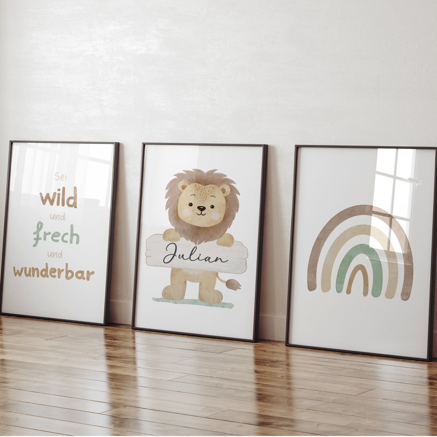 Geburtsposter 3er Set Löwe Safari Motivation personalisiert Kinderzimmer Affirmation