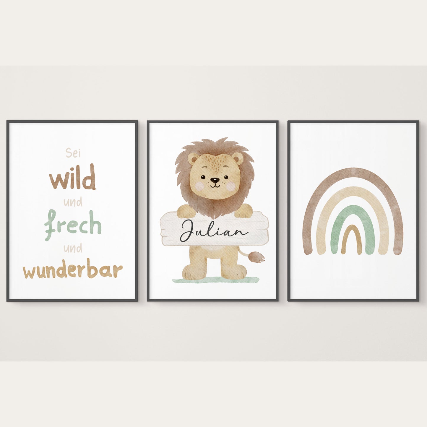 Geburtsposter 3er Set Löwe Safari Motivation personalisiert Kinderzimmer Affirmation
