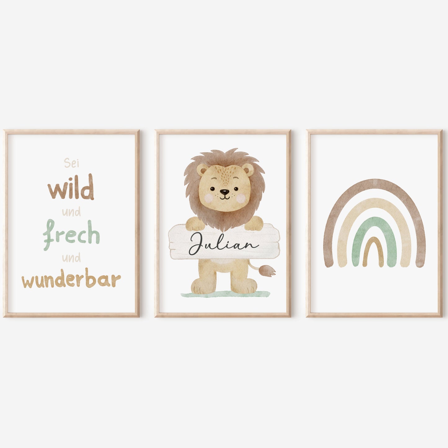 Geburtsposter 3er Set Löwe Safari Motivation personalisiert Kinderzimmer Affirmation