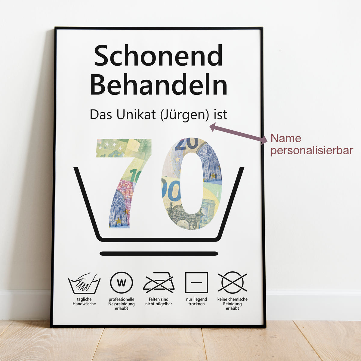 Geldgeschenk 70. Geburtstag Schonend Behandeln Jubiläum runder Geburtstag Personalisiert
