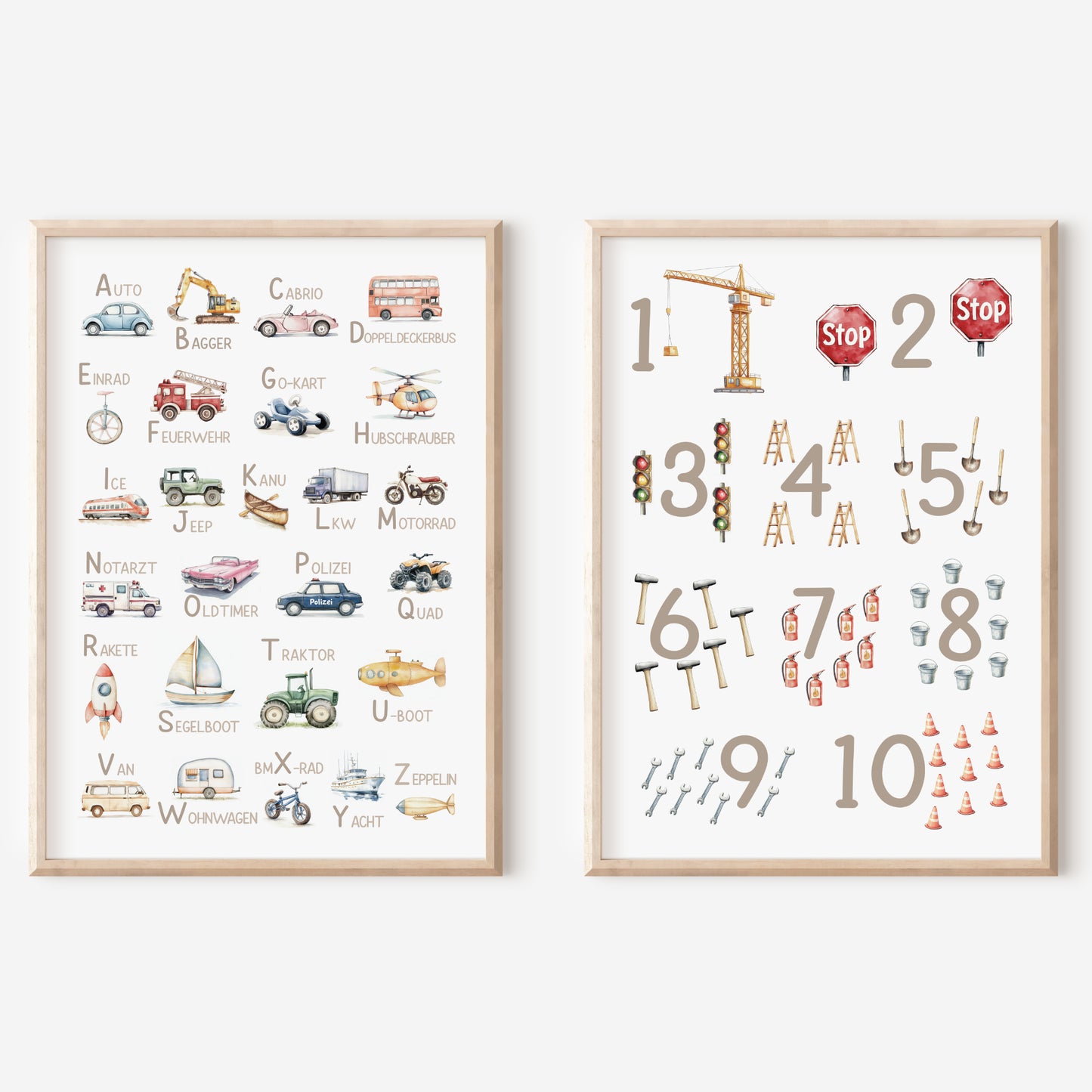 Kinderbild Zahlen Poster Baustelle Bagger Zahlenbild Lernposter Geschenk Dekoration Kinderzimmer