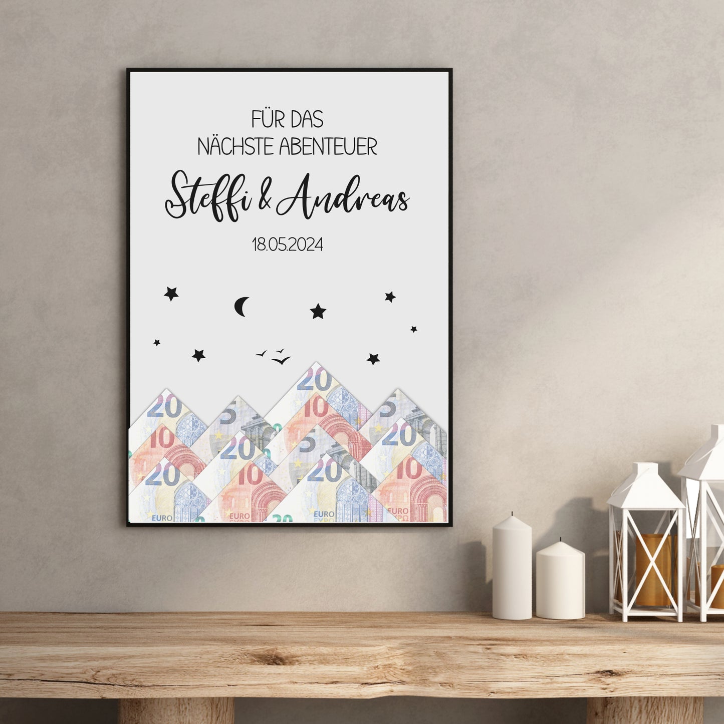 Geldgeschenk Poster Geburtstag Hochzeit Pärchen Personalisiert Reise Wandern Abenteuer Berge Hiking
