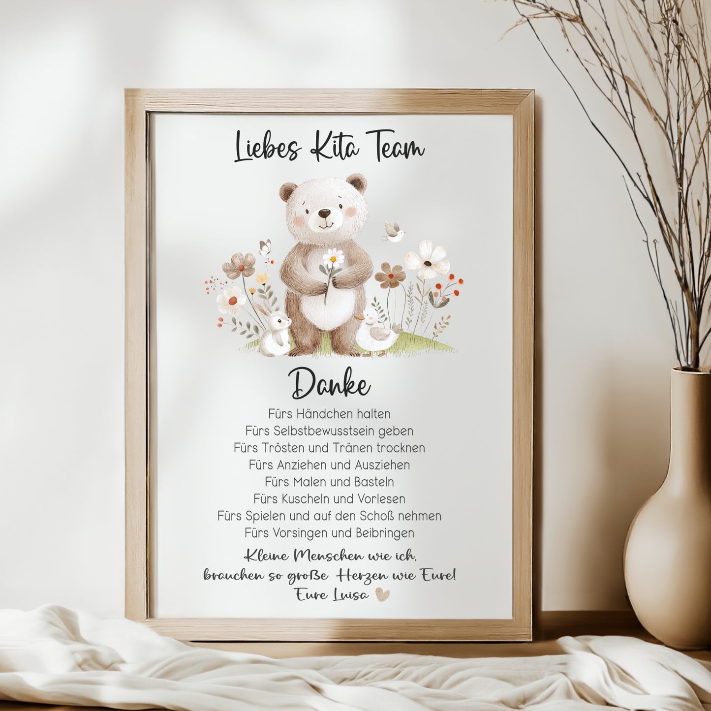 Abschiedsgeschenk Kita Erzieherin Kindergarten Kinderpflegerin Tagesmutter Geschenk Danke Bär Blumen