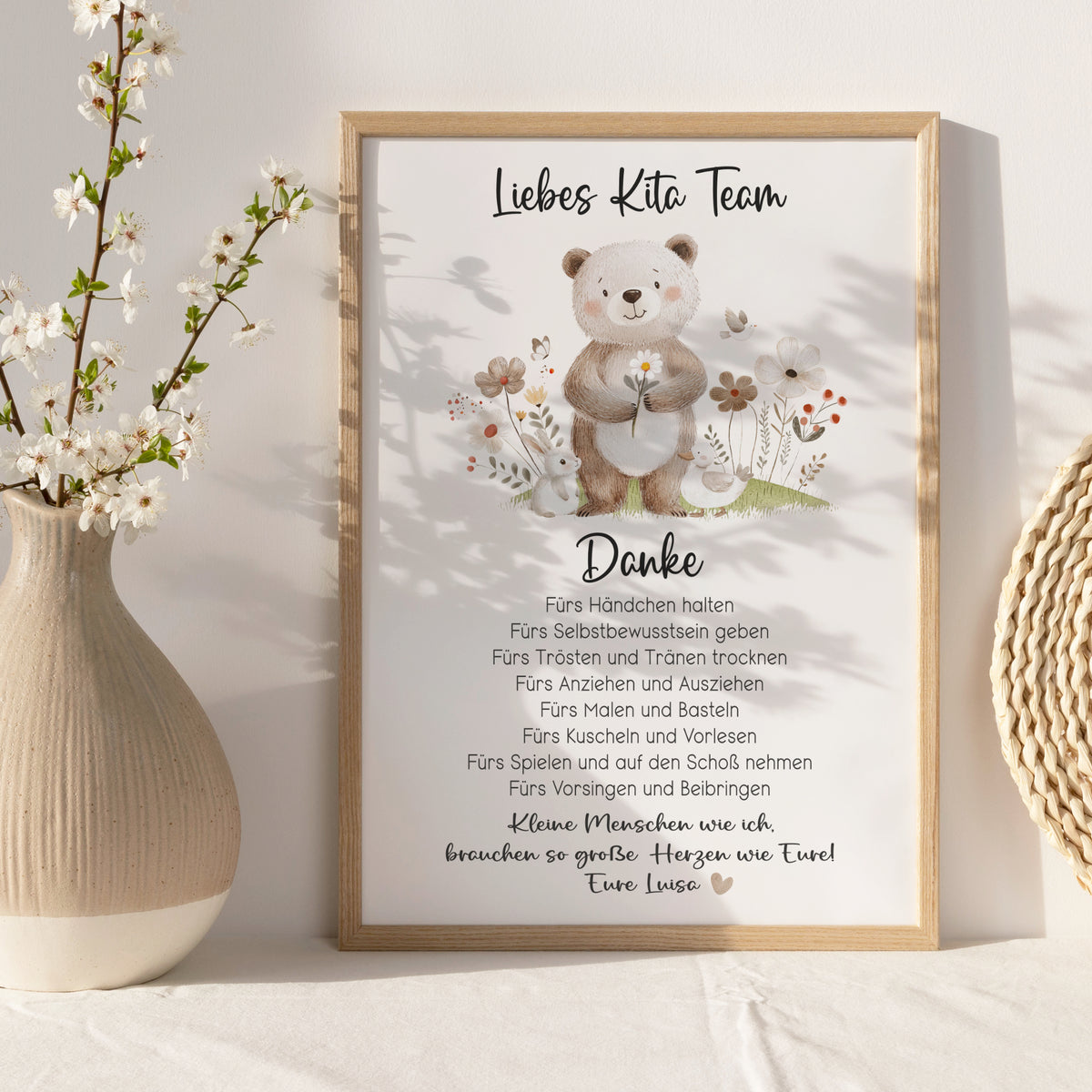 Abschiedsgeschenk Kita Erzieherin Kindergarten Kinderpflegerin Tagesmutter Geschenk Danke Bär Blumen