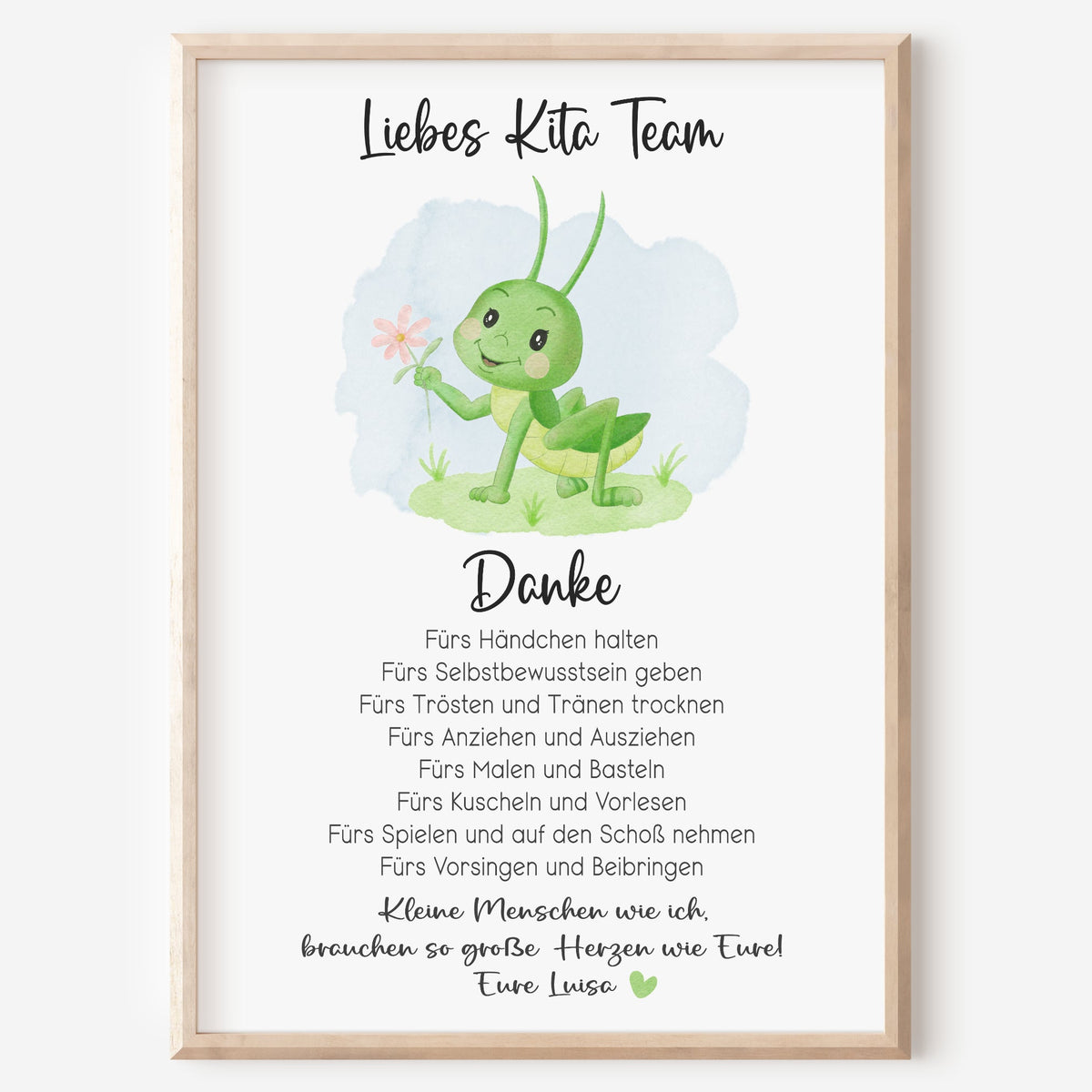 Abschiedsgeschenk Kita Erzieherin Kindergarten Kinderpflegerin Tagesmutter Geschenk Danke Grashüpfer