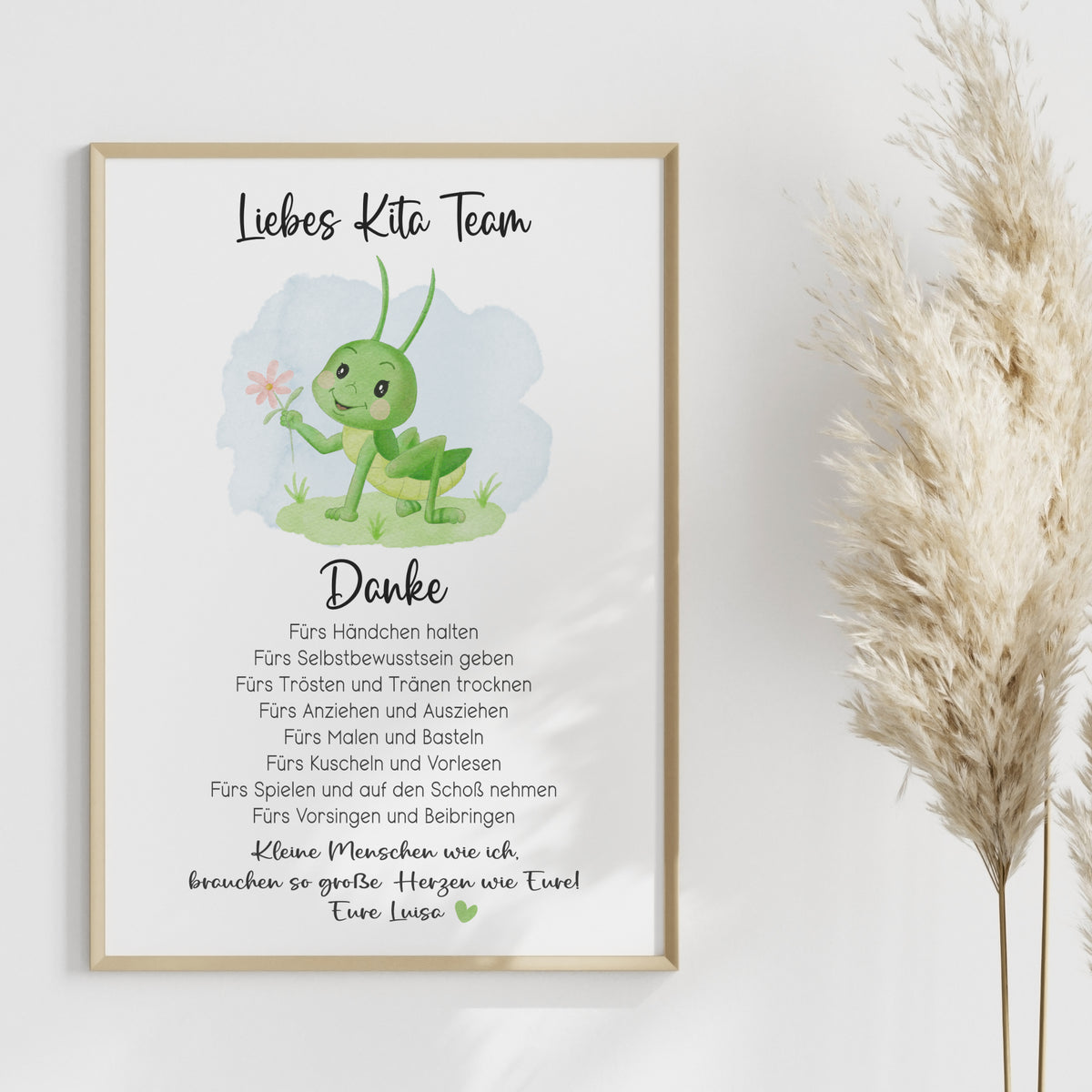 Abschiedsgeschenk Kita Erzieherin Kindergarten Kinderpflegerin Tagesmutter Geschenk Danke Grashüpfer