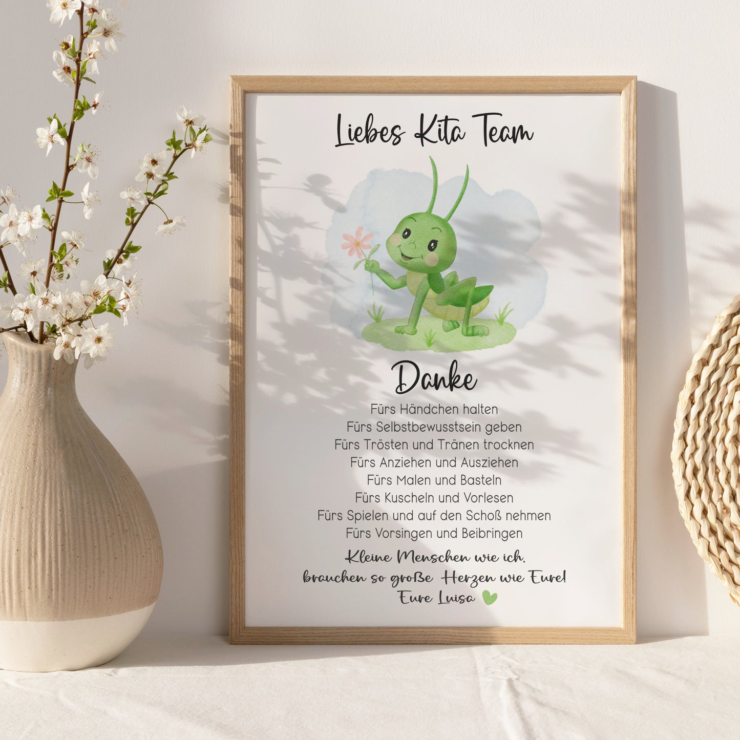 Abschiedsgeschenk Kita Erzieherin Kindergarten Kinderpflegerin Tagesmutter Geschenk Danke Grashüpfer