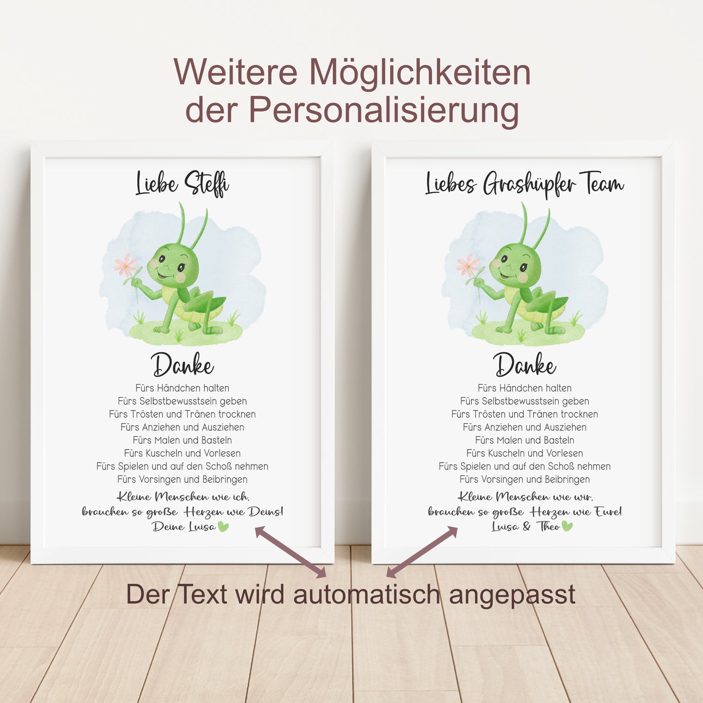 Abschiedsgeschenk Kita Erzieherin Kindergarten Kinderpflegerin Tagesmutter Geschenk Danke Grashüpfer