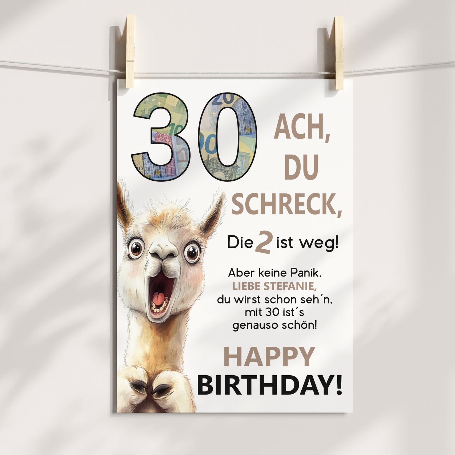 Geldgeschenk 30. Geburtstag Jubiläum runder Geburtstag Personalisiert Lama Alpaka Ach du Schreck