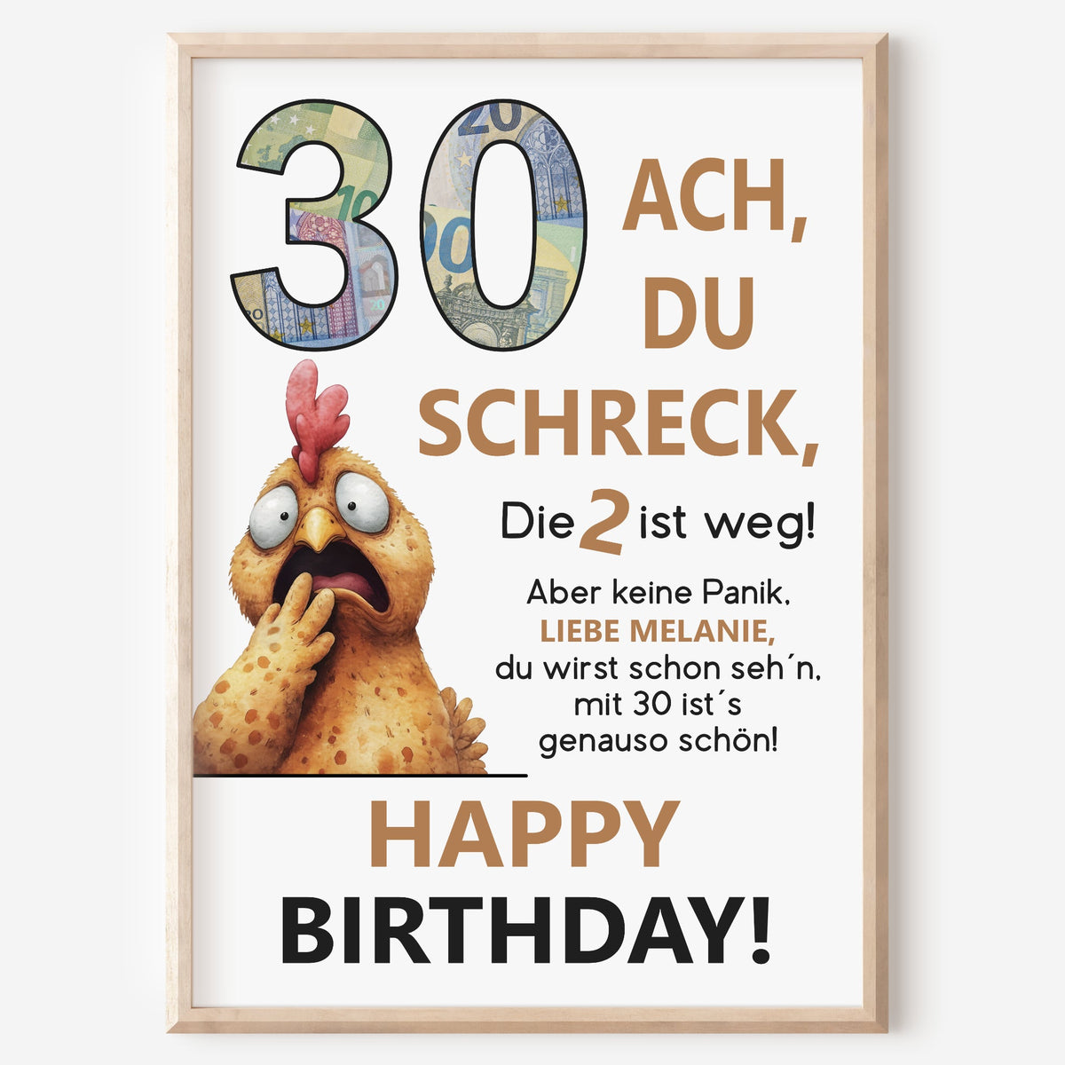 Geldgeschenk 30. Geburtstag Jubiläum runder Geburtstag Personalisiert Huhn Ach du Schreck