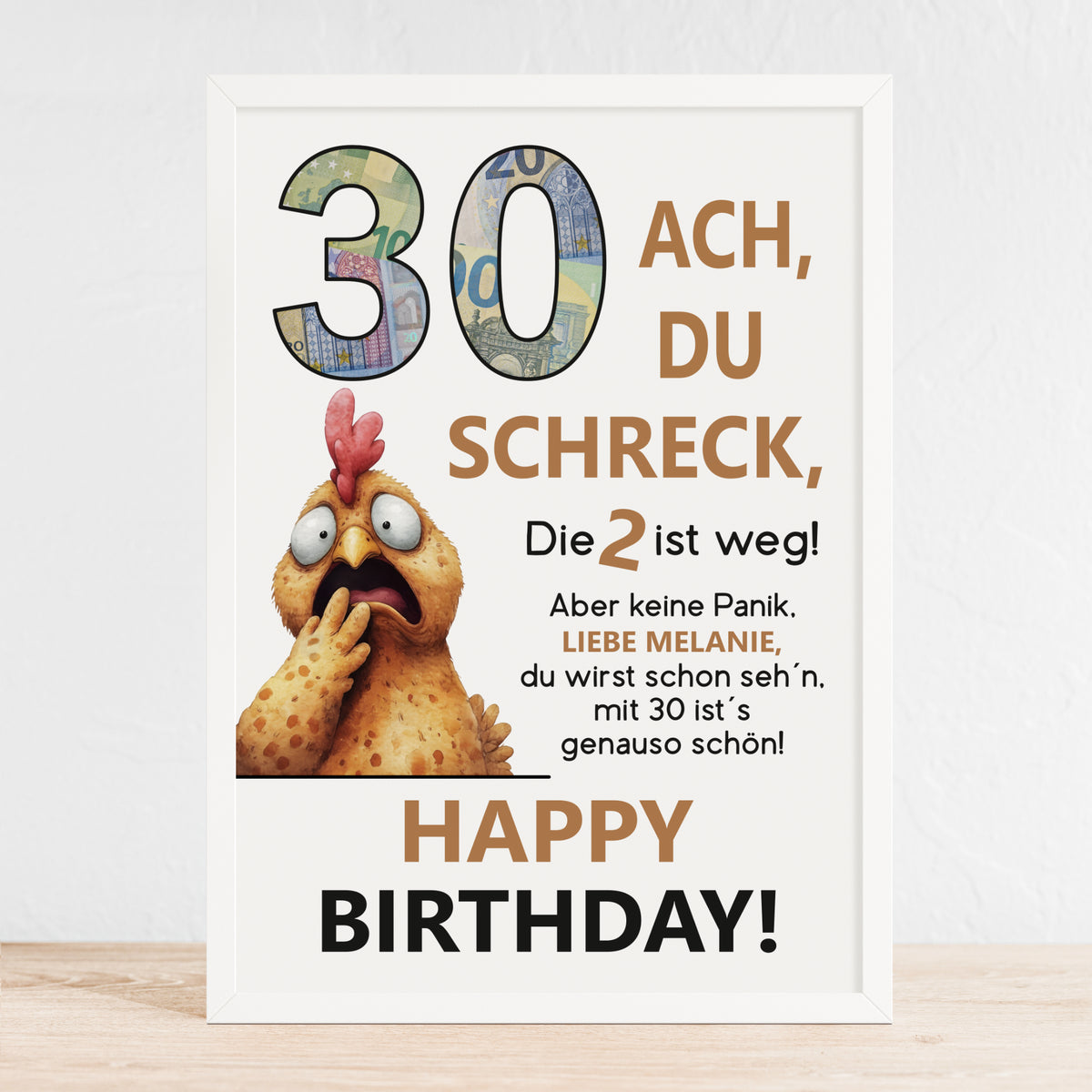 Geldgeschenk 30. Geburtstag Jubiläum runder Geburtstag Personalisiert Huhn Ach du Schreck