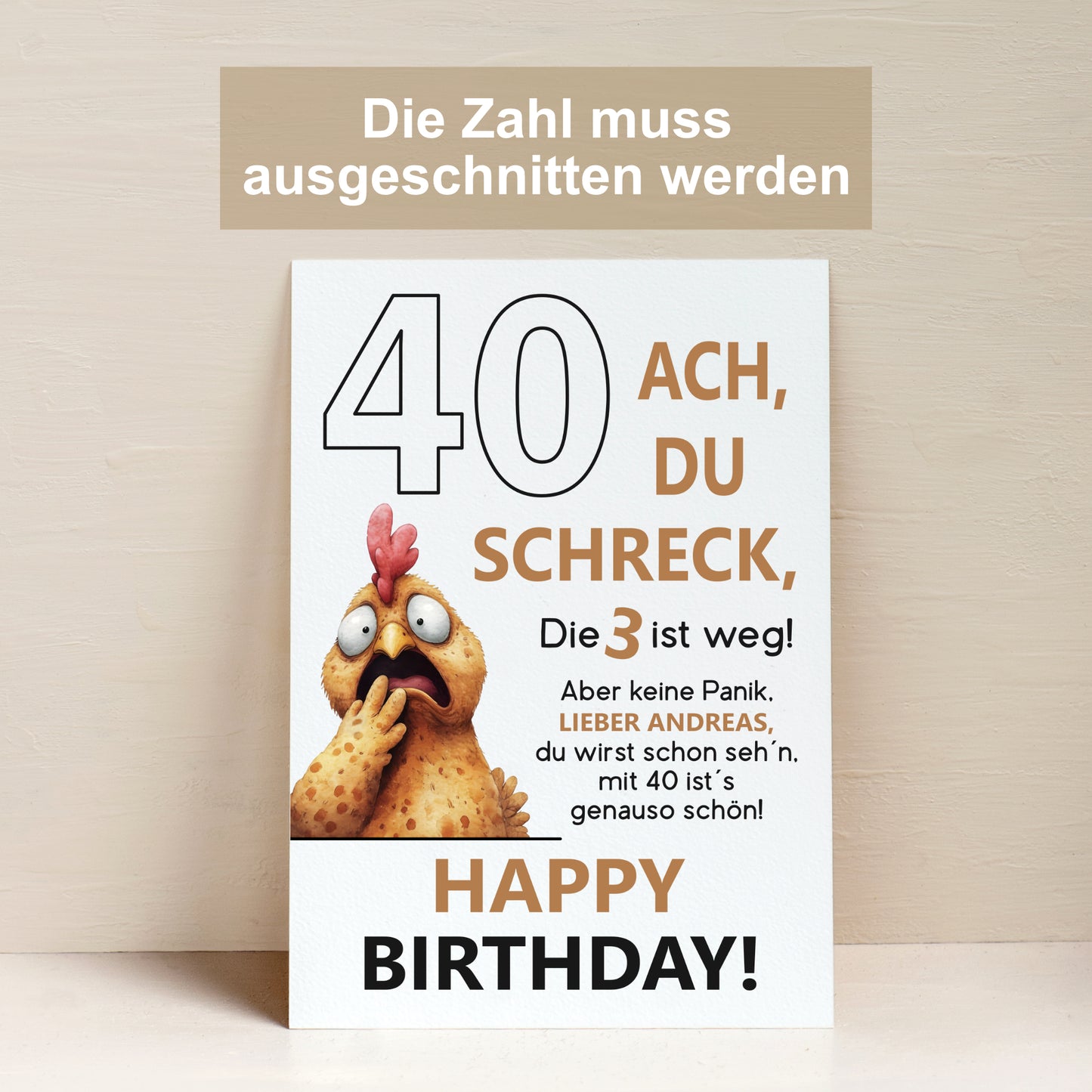 Geldgeschenk 40. Geburtstag Jubiläum runder Geburtstag Personalisiert Huhn Ach du Schreck