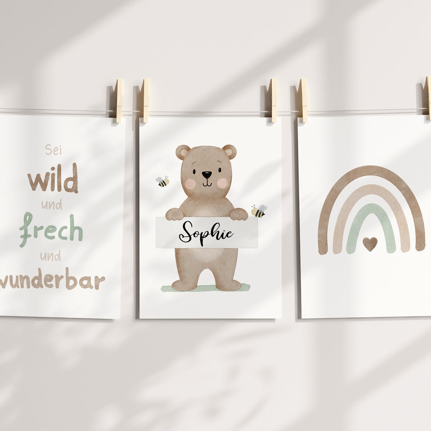 3er Set Poster Bär Bienen Affirmation Name personalisiert Kinderzimmer Mädchen Jungen Affirmation