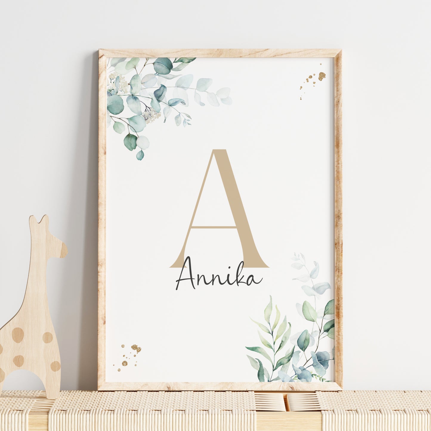 Poster Buchstabe Eukalyptus Kinderzimmer für Baby Kind Name personalisiert Mädchen Jungen
