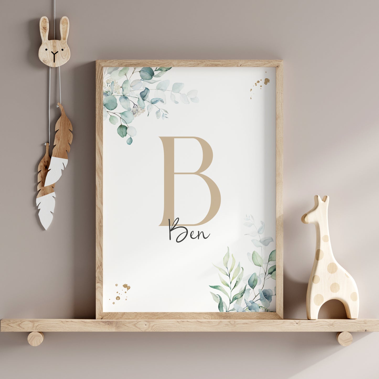 Poster Buchstabe Eukalyptus Kinderzimmer für Baby Kind Name personalisiert Mädchen Jungen