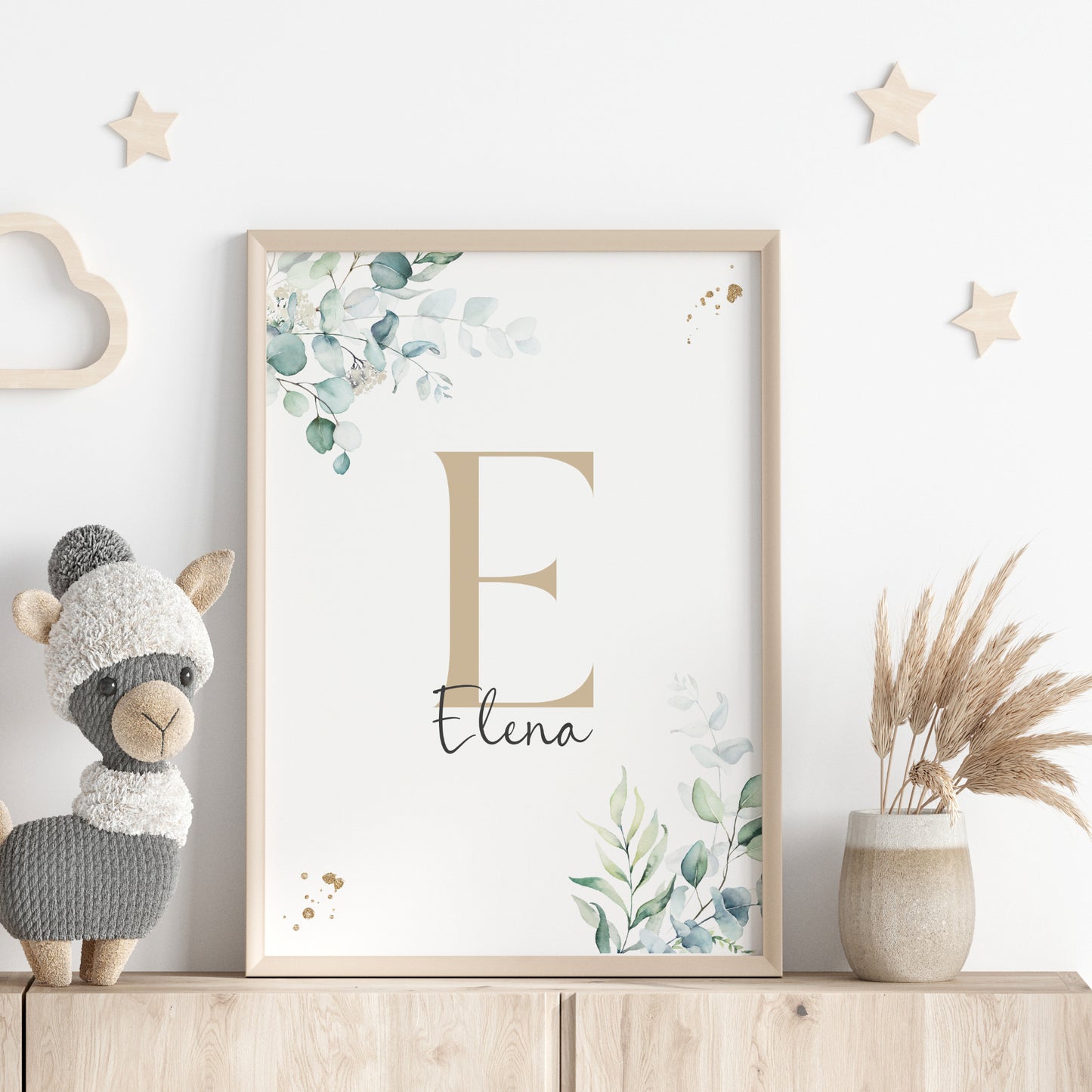 Poster Buchstabe Eukalyptus Kinderzimmer für Baby Kind Name personalisiert Mädchen Jungen