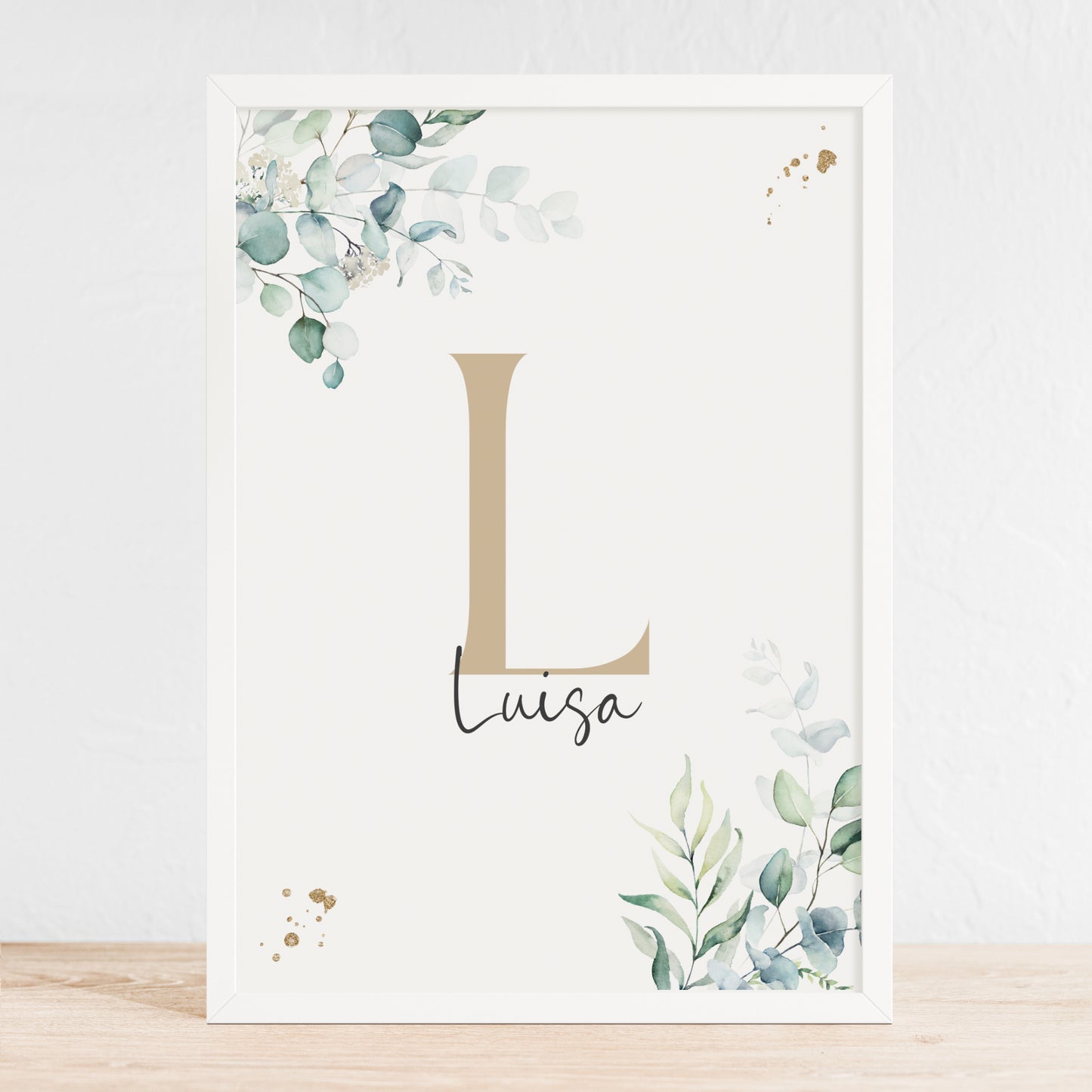 Poster Buchstabe Eukalyptus Kinderzimmer für Baby Kind Name personalisiert Mädchen Jungen