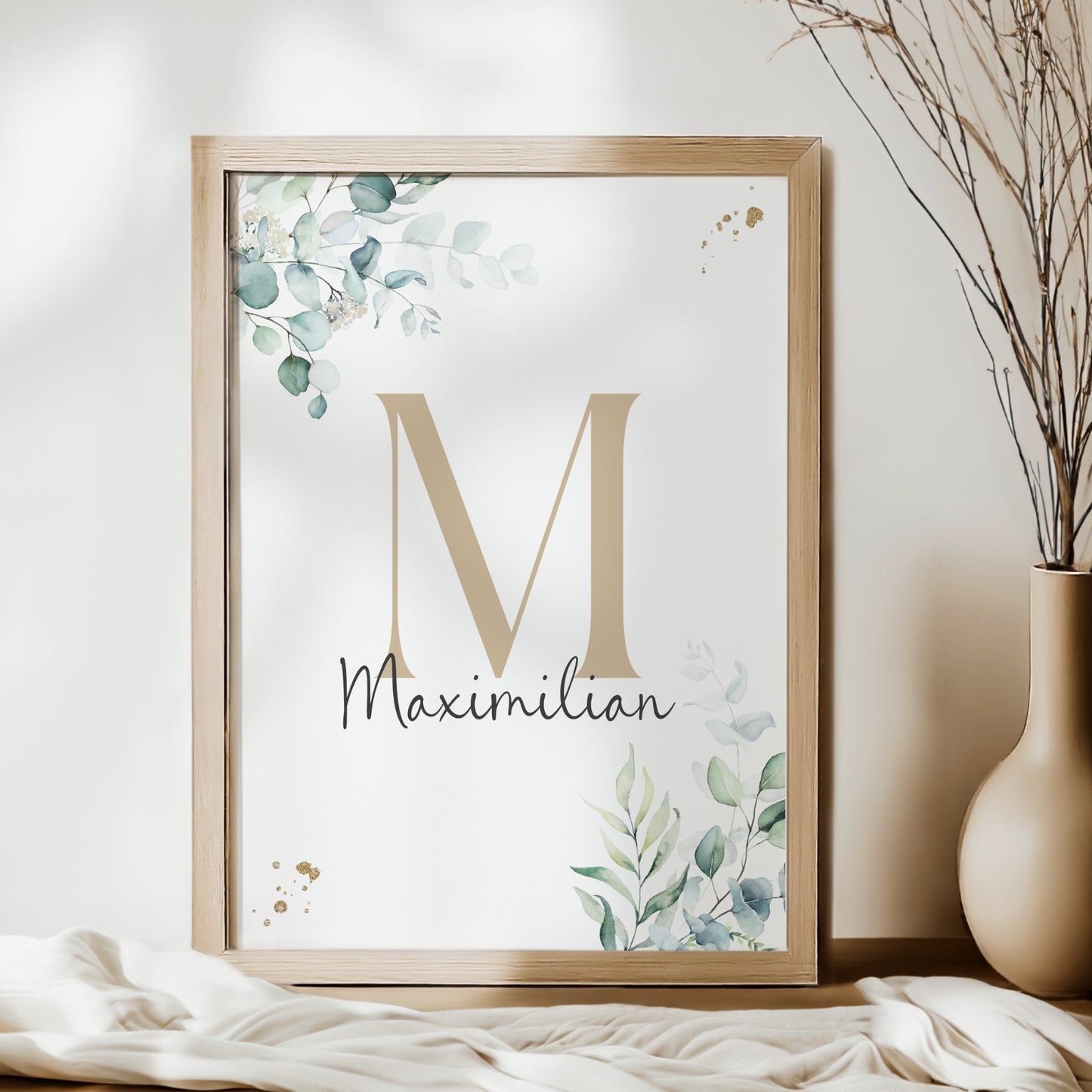 Poster Buchstabe Eukalyptus Kinderzimmer für Baby Kind Name personalisiert Mädchen Jungen