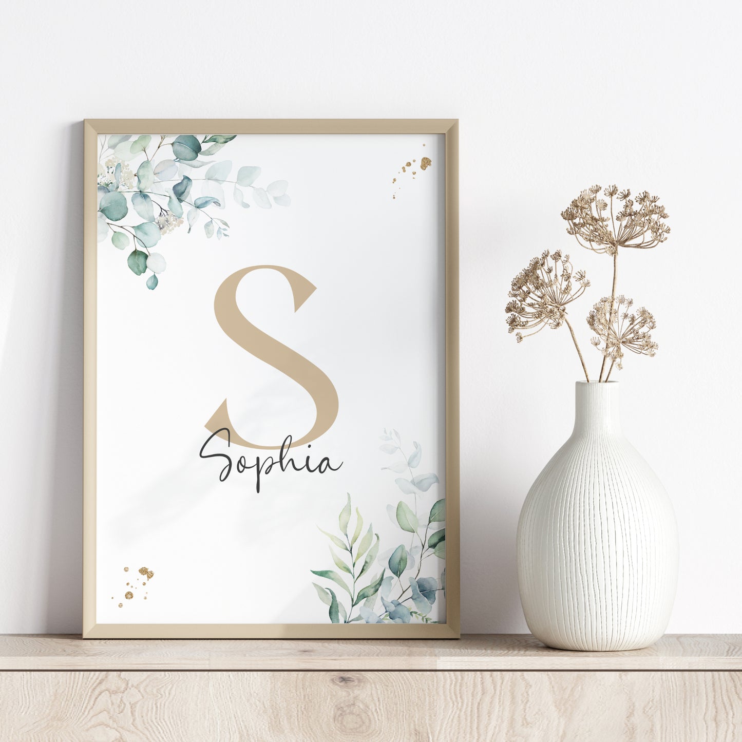 Poster Buchstabe Eukalyptus Kinderzimmer für Baby Kind Name personalisiert Mädchen Jungen