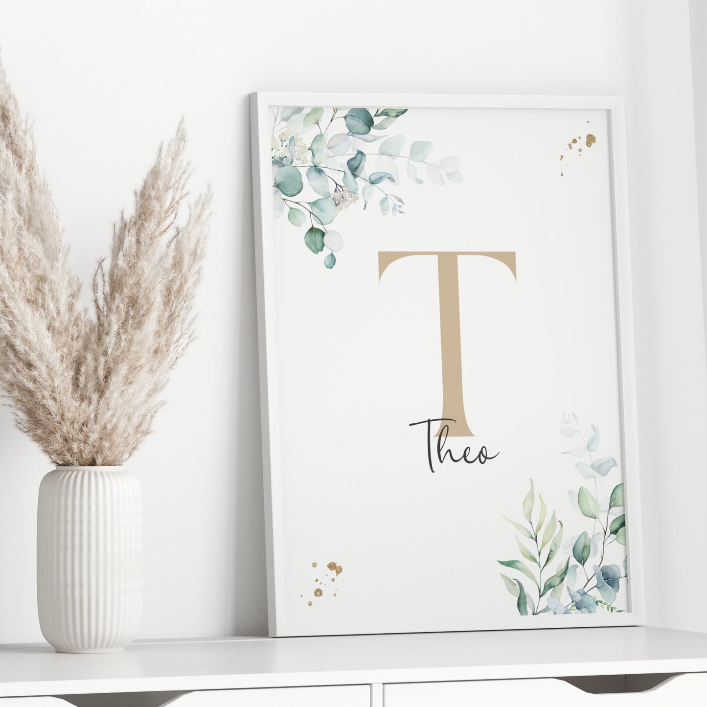 Poster Buchstabe Eukalyptus Kinderzimmer für Baby Kind Name personalisiert Mädchen Jungen