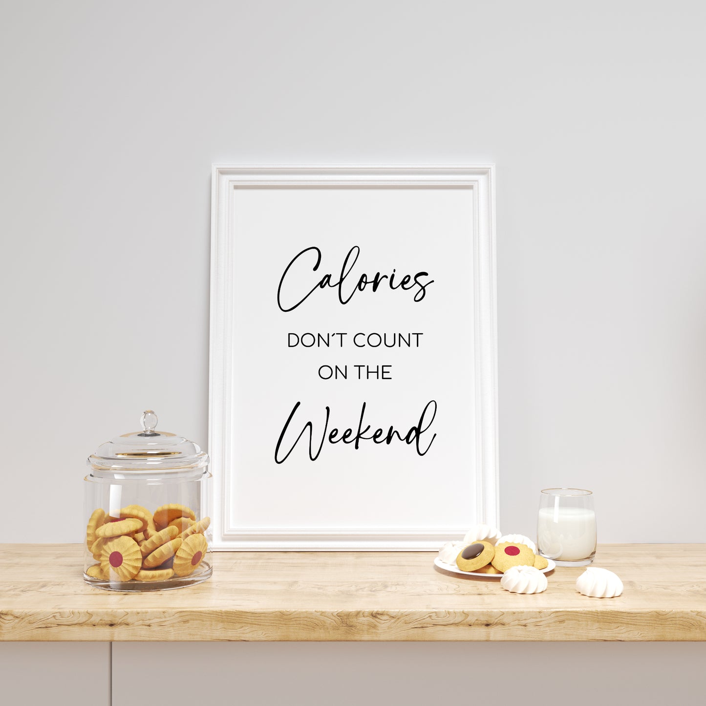 Calories Poster Wanddeko Kalorien Küchenbild Küche Spruch lustig Minimalistisch schwarz weiß