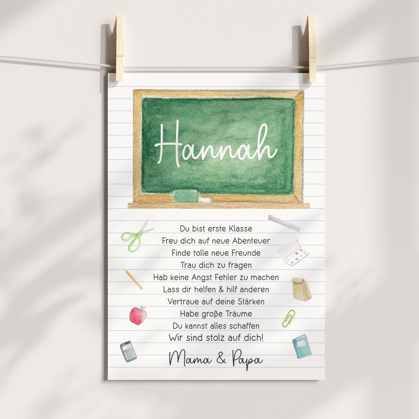 Einschulung Poster Affirmation Tafel Schulanfang 1. Klasse Schule Mädchen Jungen personalisiert