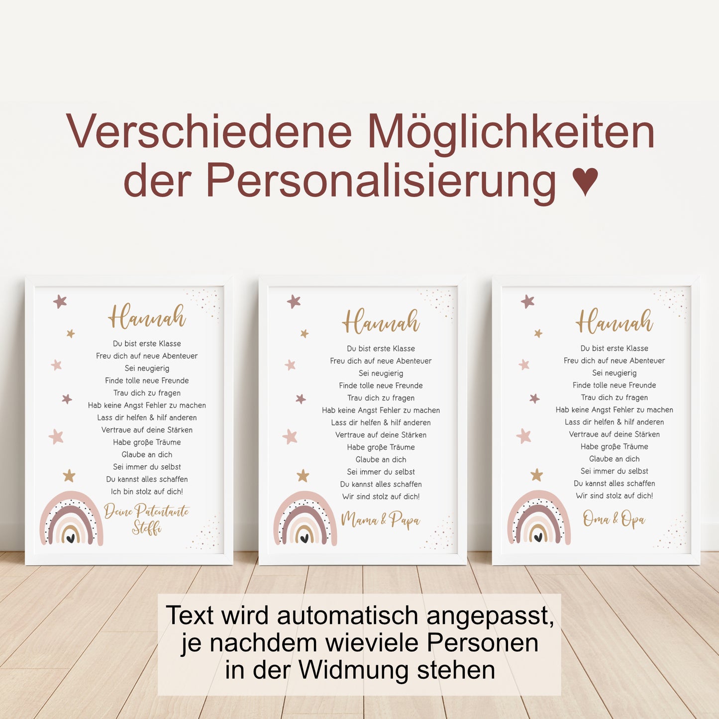 Einschulung Poster Affirmation Schulanfang 1. Klasse Schule Mädchen personalisiert Regenbogen rosa