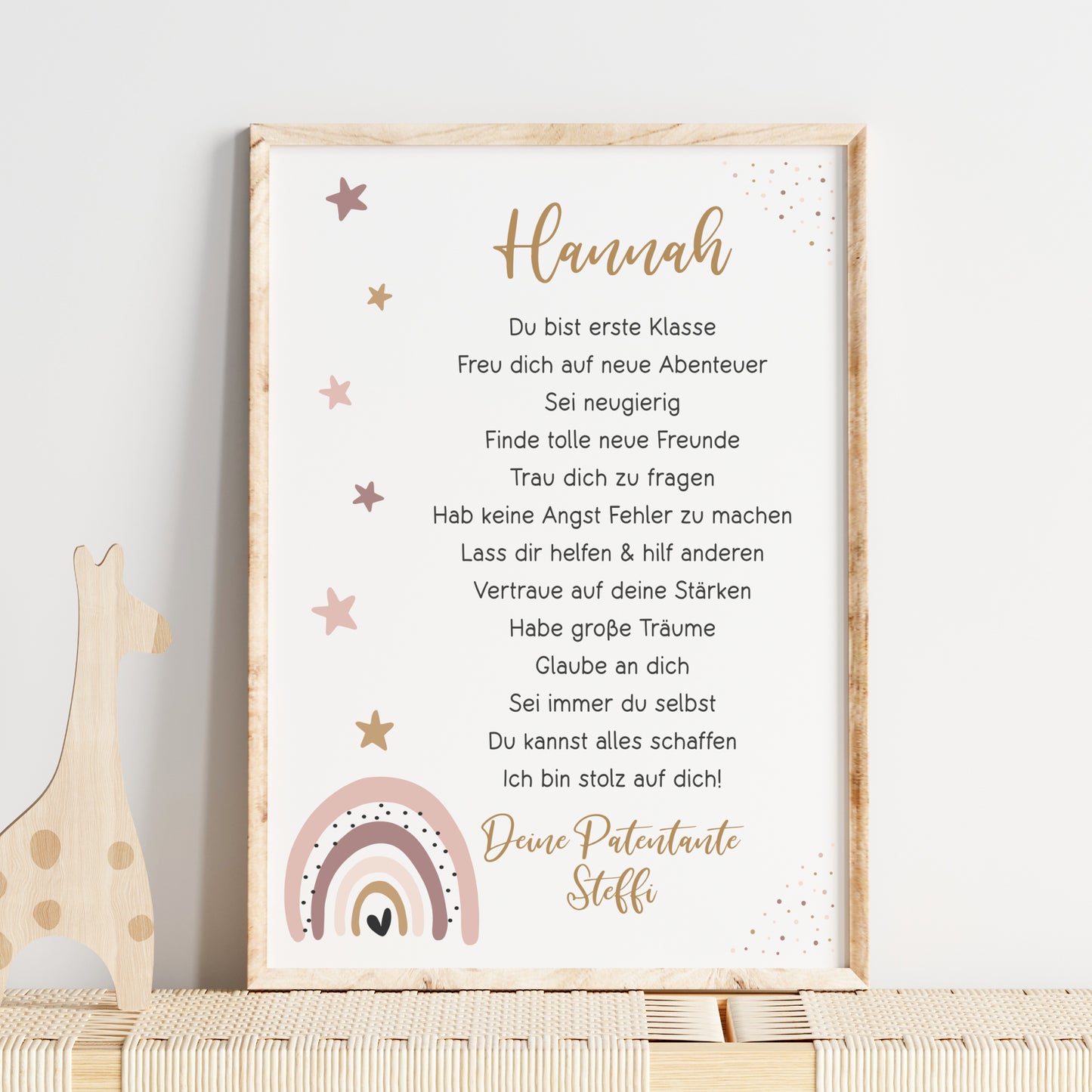 Einschulung Poster Affirmation Schulanfang 1. Klasse Schule Mädchen personalisiert Regenbogen rosa