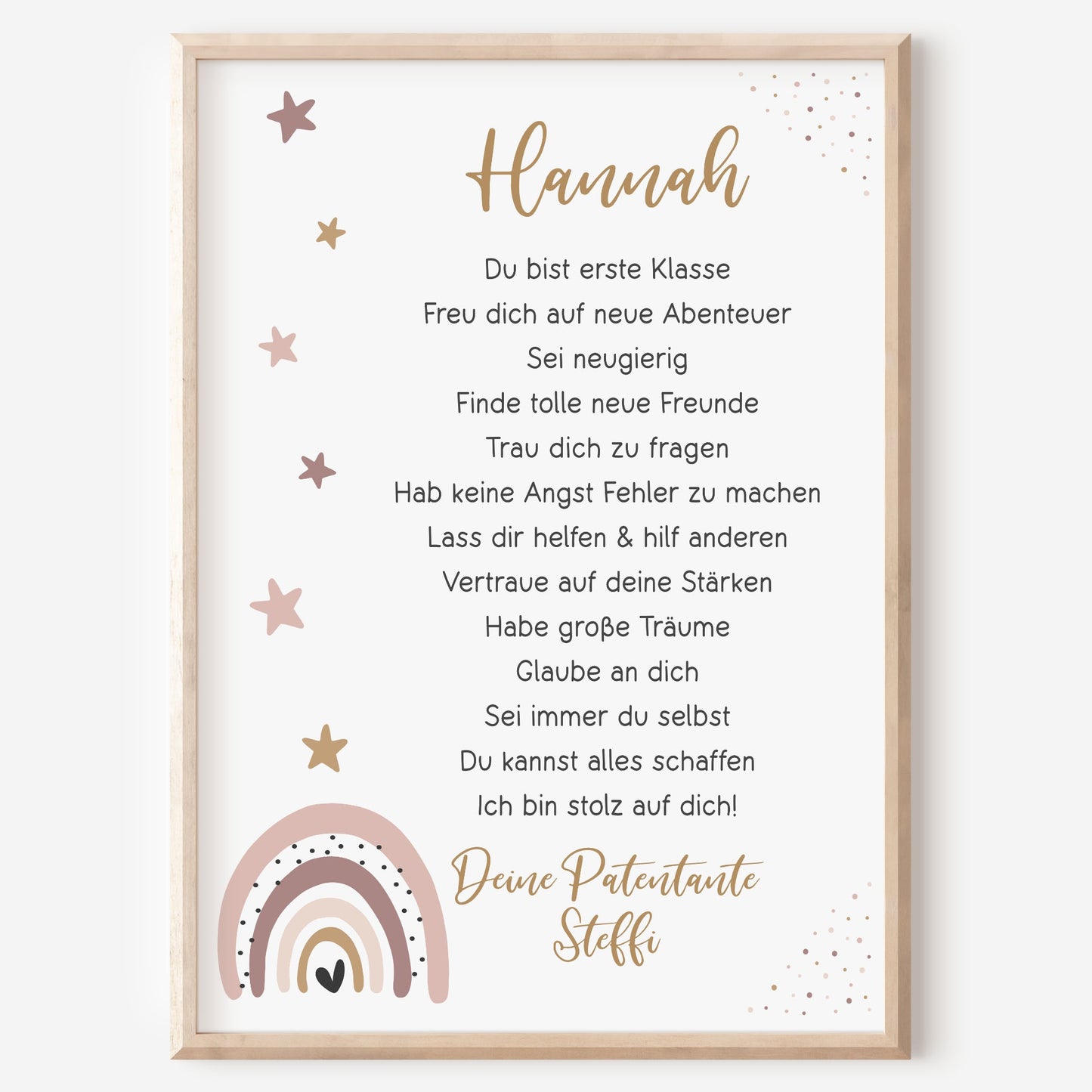 Einschulung Poster Affirmation Schulanfang 1. Klasse Schule Mädchen personalisiert Regenbogen rosa