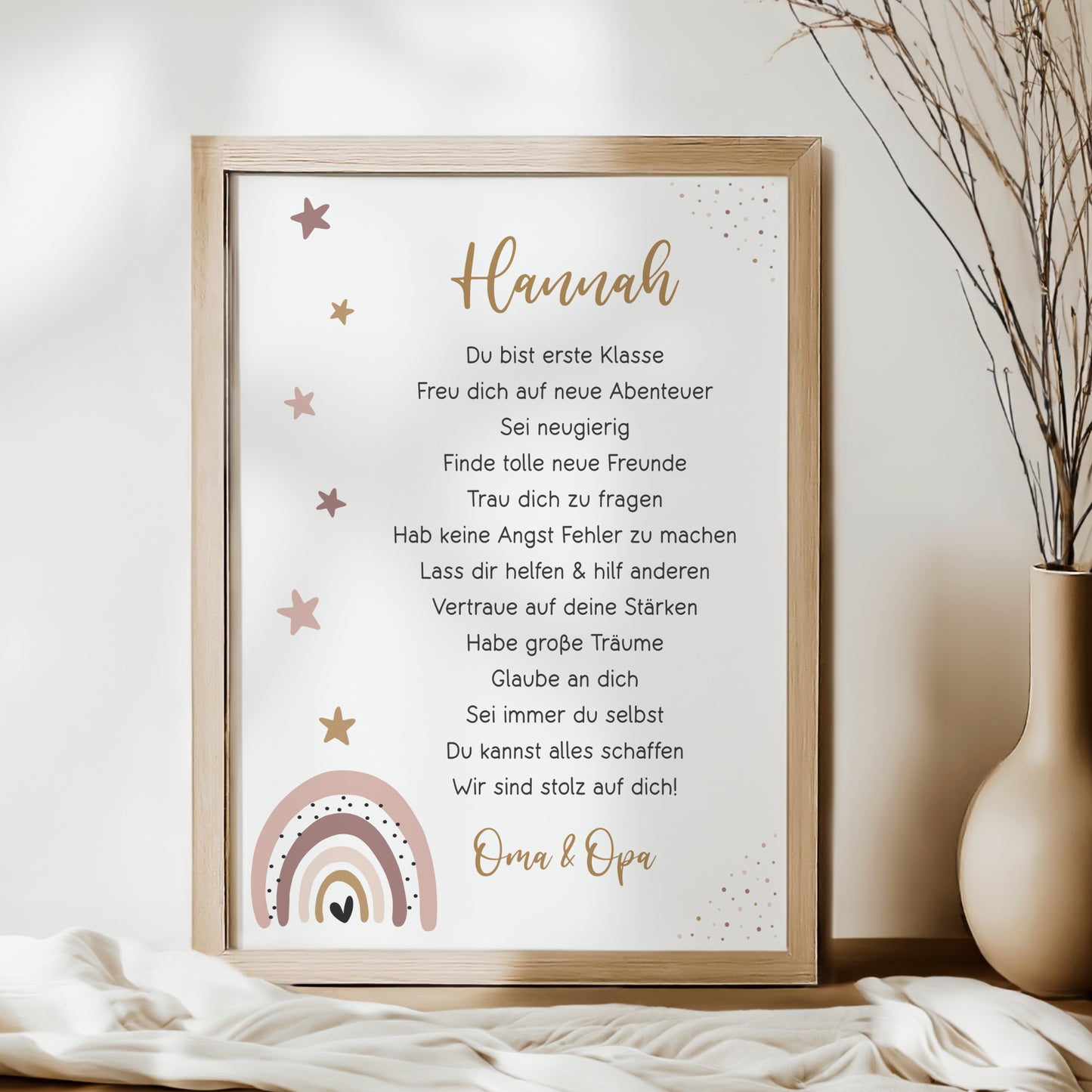 Einschulung Poster Affirmation Schulanfang 1. Klasse Schule Mädchen personalisiert Regenbogen rosa