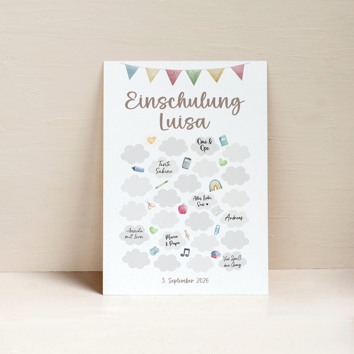 Gästebuch Poster zur Einschulung personalisiert Schulanfang Schulkind Wünsche Patenkind Einschulungsgeschenk
