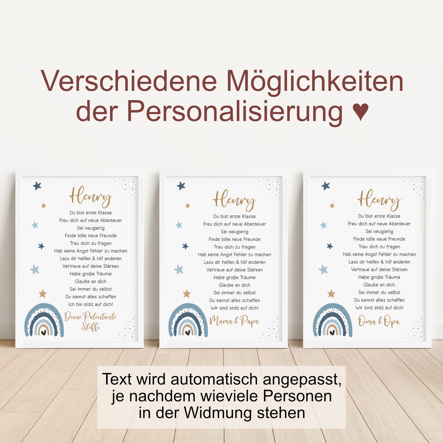 Einschulung Poster Affirmation Schulanfang 1. Klasse Schule Jungen personalisiert Regenbogen blau