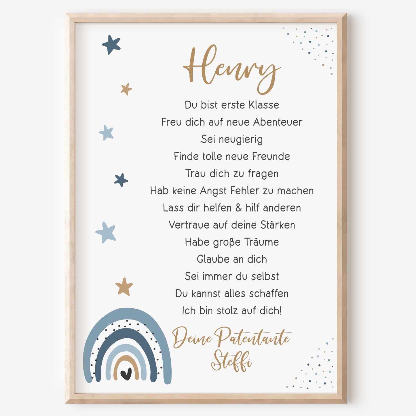 Einschulung Poster Affirmation Schulanfang 1. Klasse Schule Jungen personalisiert Regenbogen blau