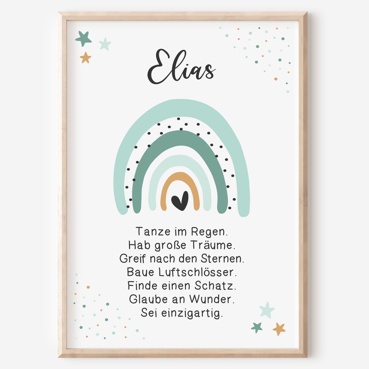 Kinderzimmer Poster Affirmation Regenbogen Mintgrün personalisiert