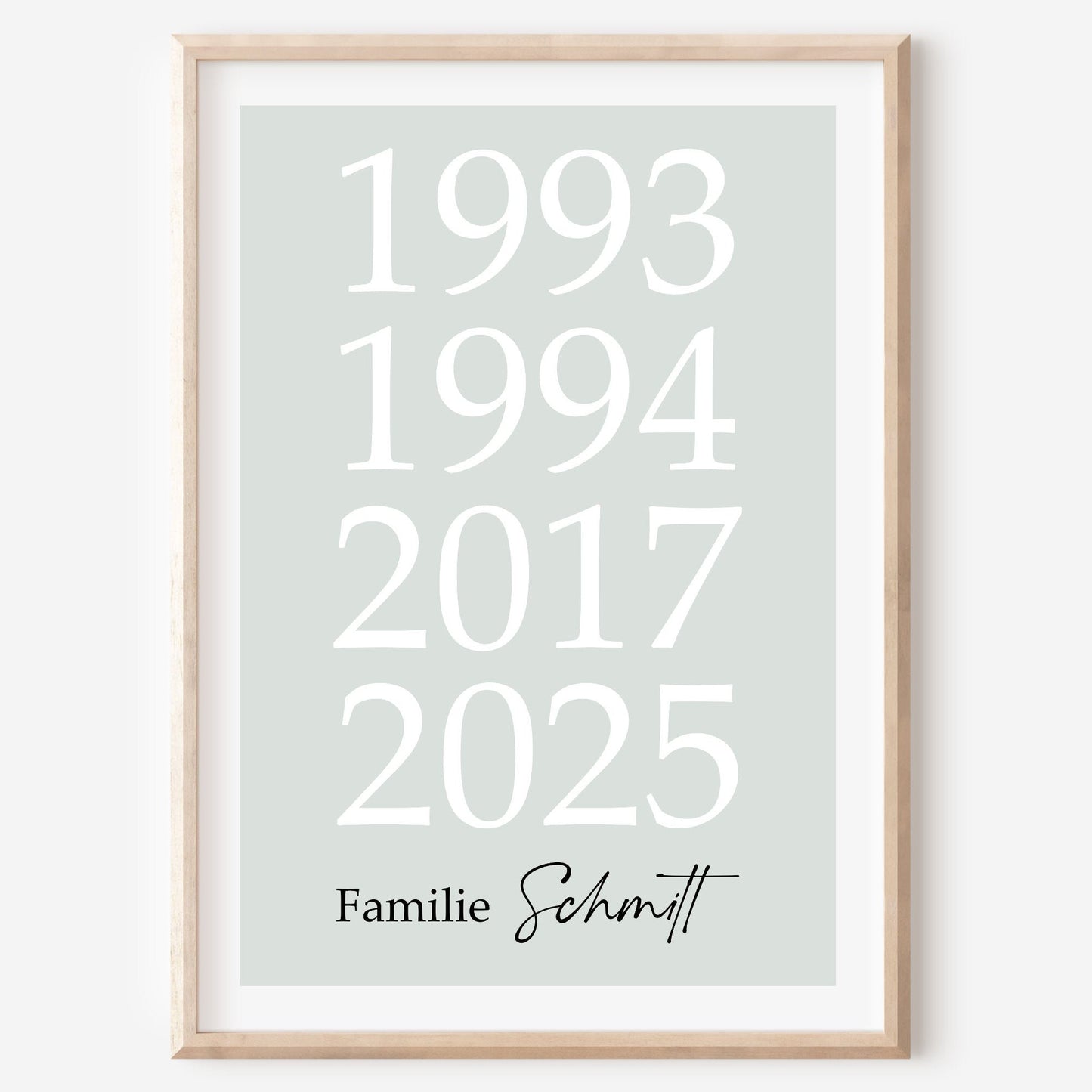 Familie Poster Geburtsjahre Zuhause Home personalisiert Wanddekoration Grau