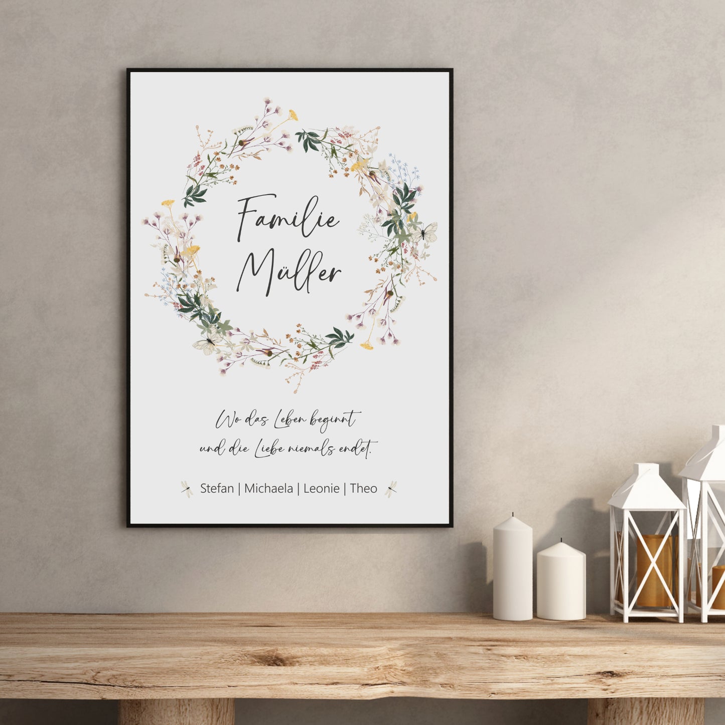 Familie Poster Nachname Zuhause Home Wildblumen personalisiert