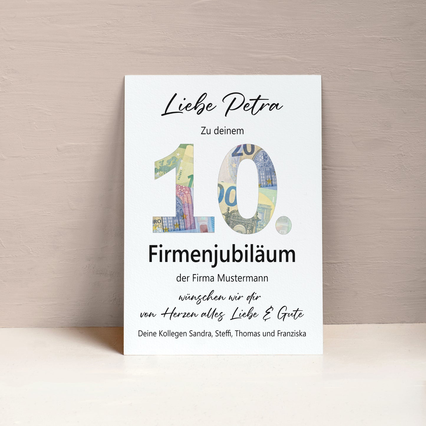 10. Firmenjubiläum Geldgeschenk Dienstjubiläum 10 Jahre Arbeit Kollege Kollegin Mitarbeiter Personalisiert