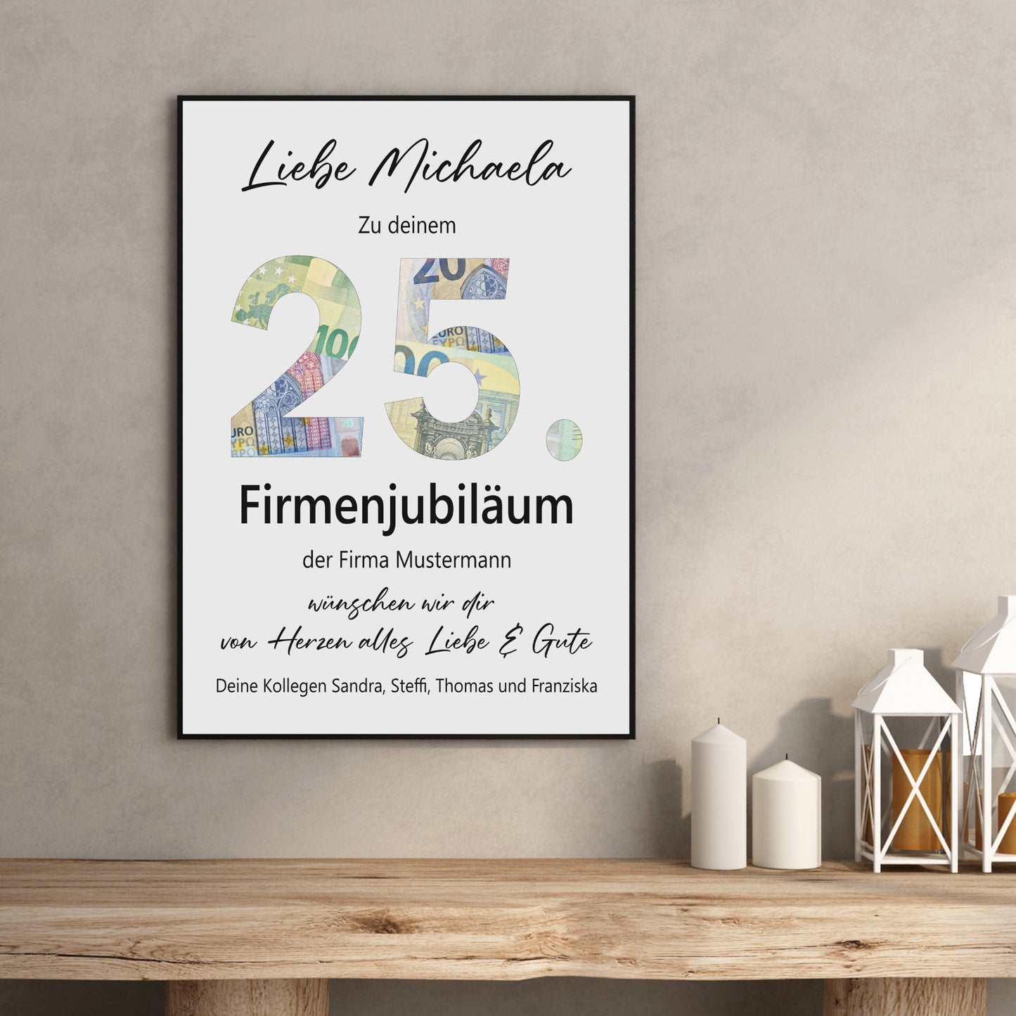 25. Firmenjubiläum Geldgeschenk Dienstjubiläum 25 Jahre Arbeit Kollege Kollegin Mitarbeiter Personalisiert