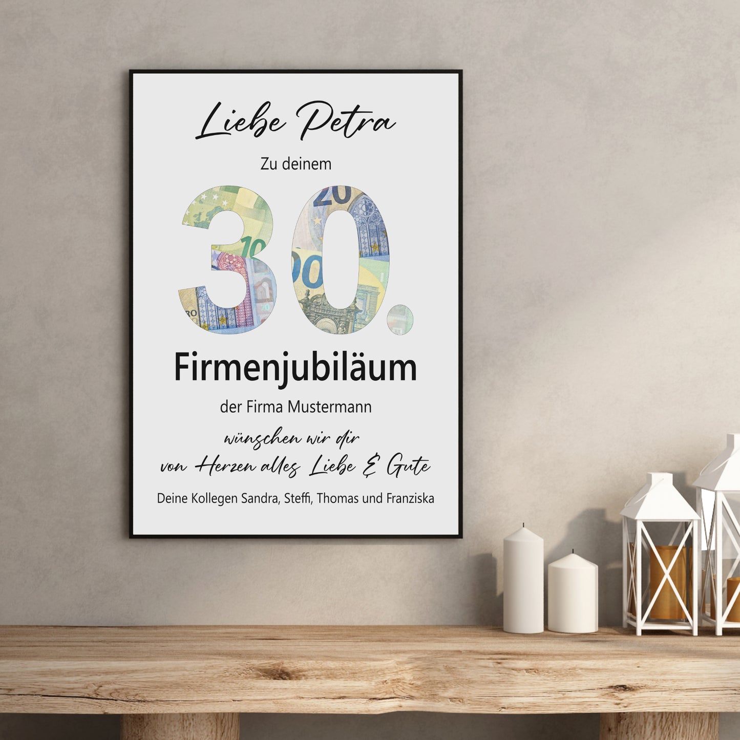 30. Firmenjubiläum Geldgeschenk Dienstjubiläum 30 Jahre Arbeit Kollege Kollegin Mitarbeiter Personalisiert