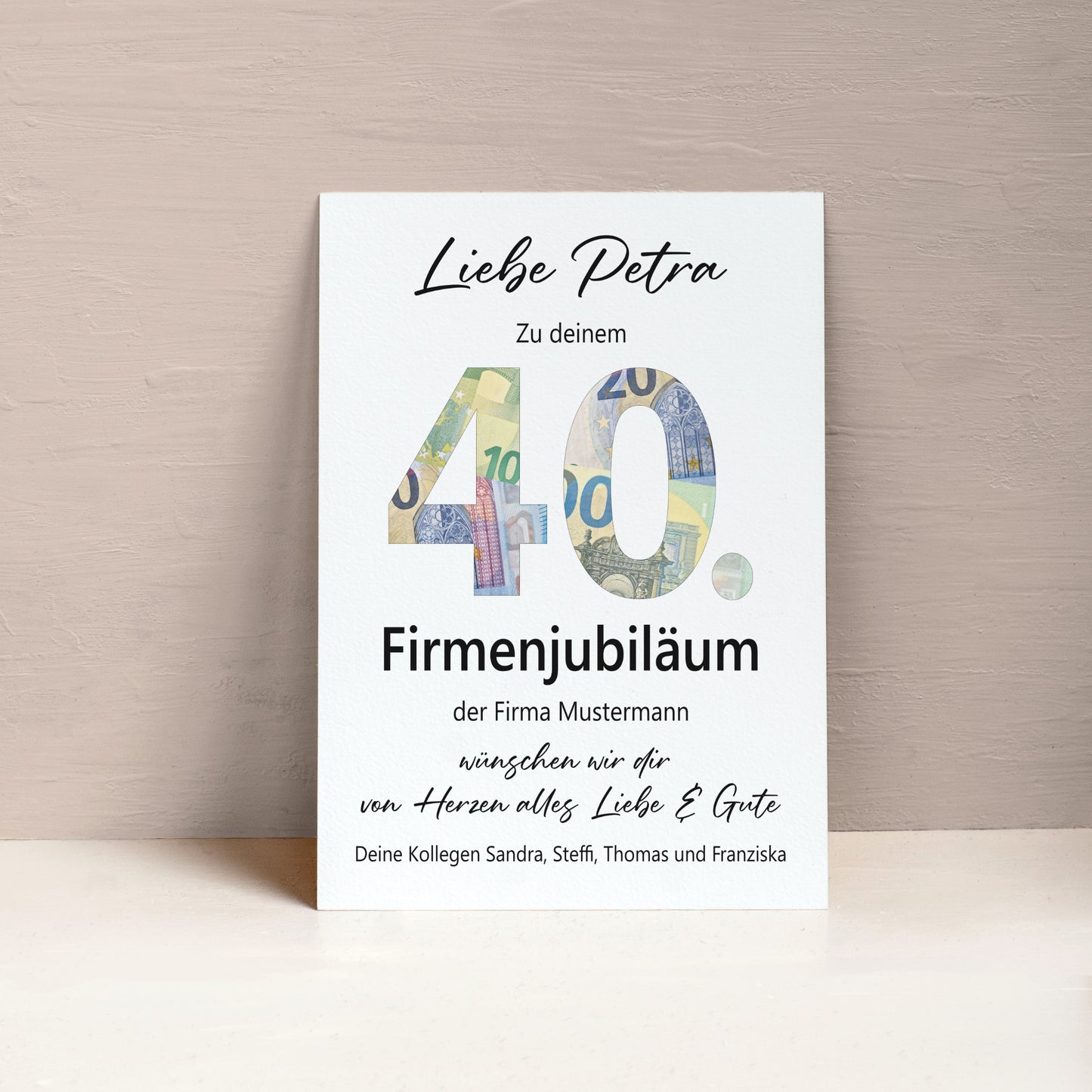 40. Firmenjubiläum Geldgeschenk Dienstjubiläum 40 Jahre Arbeit Kollege Kollegin Mitarbeiter Personalisiert