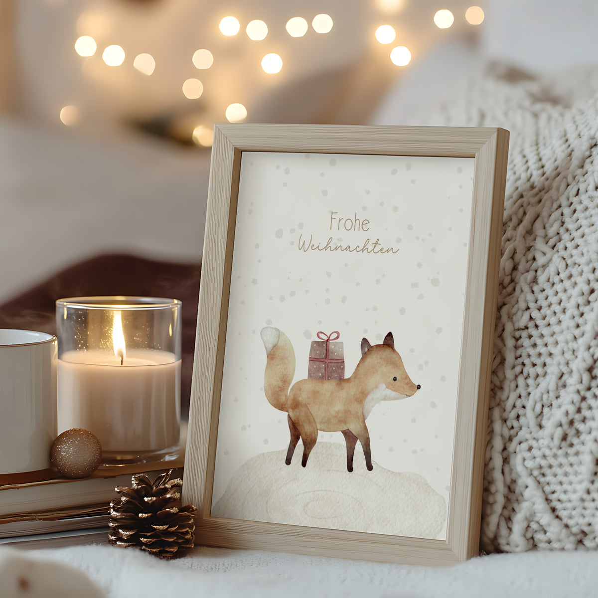 Weihnachten Poster Fuchs Weihnachtsdeko Schnee Winterdeko Aquarell