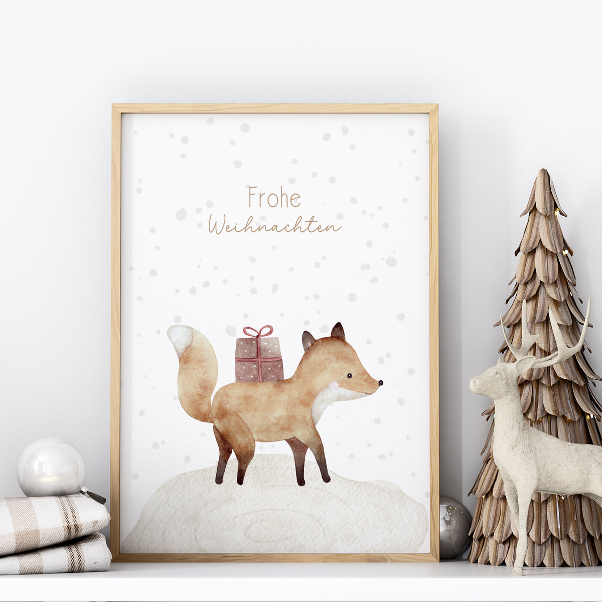 Weihnachten Poster Fuchs Weihnachtsdeko Schnee Winterdeko Aquarell