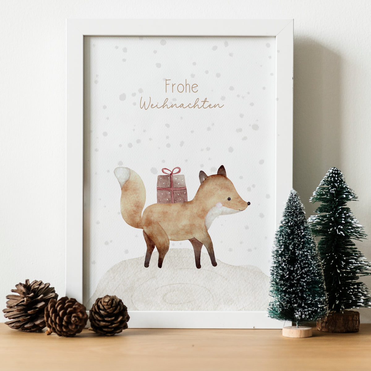 Weihnachten Poster Fuchs Weihnachtsdeko Schnee Winterdeko Aquarell